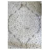 Large Neutral Floral Scroll Area Rug, Cream Gray