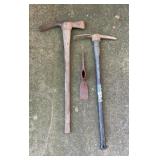 Pickaxe and Mattock Head Tool Lot with Wood and