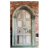 Monumental Gothic Arched Carved Wood Double Door