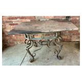 Marble Top Wrought Iron Console Table, Ornate