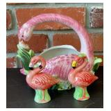 Pink Flamingo Figural Ceramic Planter Basket