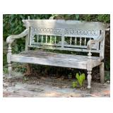 Vintage Weathered Wood Garden Bench, Decorative