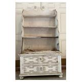 Vintage Distressed Painted Wood Wall Shelf Cabinet