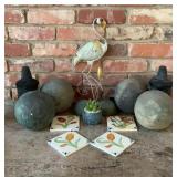 Mixed Garden Decor Lot, Flamingo, Oil Lanterns