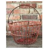 Vintage Red Wire Egg Basket or Gathering Basket