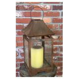 Rustic Metal Glass Panel Candle Lantern, Pagoda
