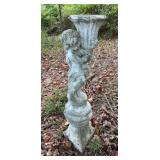 Tall Cast Stone Cherub Figural Garden Urn Planter