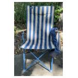 MAC Blue and White Stripe Folding Patio Lawn Chair
