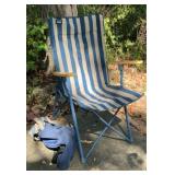 MAC Blue and White Stripe Folding Patio Lawn Chair