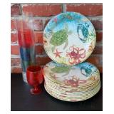 Coastal Sea Life Melamine Dinnerware and Colored