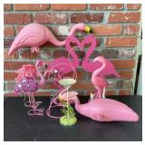 Pink Flamingo Garden Decor Lot, Metal and Plastic