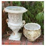 Pair Ornate Cast Stone Garden Urn Planters