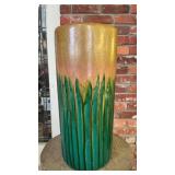 Tall Green and Brown Glazed Ceramic Floor Vase