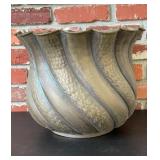 Large Ribbed Metal Garden Planter Urn, Fluted Form