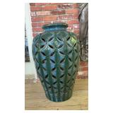 Large Pierced Green Glazed Ceramic Garden Urn