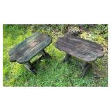 Pair Rustic Wood Garden Footstools Plant Stands