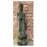 Antique Large Hand Carved Wood Standing Buddha