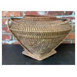 Large Handwoven Wicker Rattan Basket, Footed