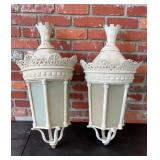 Pair Ornate White Painted Metal Wall Lantern
