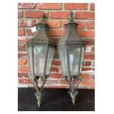 Pair Rustic Metal Glass Panel Lantern Candle