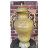 Large Lidded Double Handle Glazed Ceramic Urn