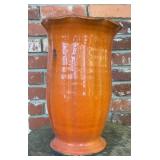 Large Orange Glazed Terracotta Fluted Garden Vase