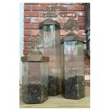Trio Tall Glass Hexagonal Hurricane Lantern Vases