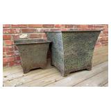 Pair Vintage Verdigris Metal Square Garden