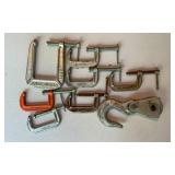Assorted C Clamps and Hook Tool Lot, 8