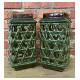 Pair HomeGoods Green Glazed Ceramic Lattice
