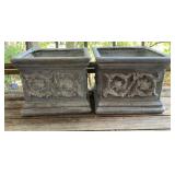 Pair Square Cast Stone Garden Planters, Classical