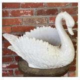 Large White Glazed Ceramic Swan Jardiniere