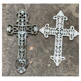 Pair Decorative Cross Wall Plaques, Cast Aluminum