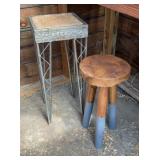 Serena & Lily Round Wood Stool with Metal & Woven
