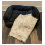 Large Black Quilted Bolster Pet Bed & Blanket