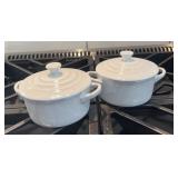 Pair Le Creuset White Stoneware Mini Round