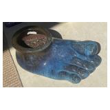 Large Blue Glazed Ceramic Foot Shaped Planter, 20
