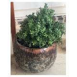 Large Rustic Glazed Ceramic Planter with Faux