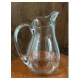 Clear Art Glass Pitcher with Applied Handle &