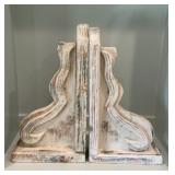 Hand-Carved Distressed Wood Scroll Bookends,