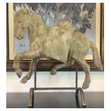 Rustic Horse Metal Sculpture on Iron Stand
