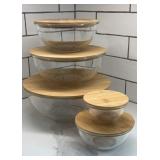 5 Piece Nesting Glass Mixing Bowl Set with Bamboo