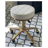 Gold Tone Metal Rolling Swivel Stool White