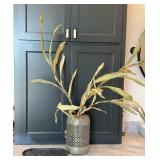 Pierced Metal Decorative Vase with Faux Greenery
