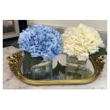 Gold Tone Ornate Mirrored Vanity Tray with Faux