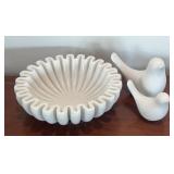 Modern White Sculptural Ruffled Marble Bowl with