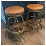 Industrial Adjustable Wood Seat Metal Bar Stools