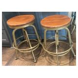 Industrial Adjustable Wood Seat Metal Bar Stools