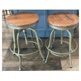 Industrial Adjustable Wood Seat Metal Bar Stools