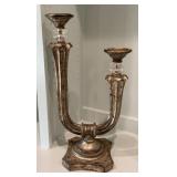 Distressed Silver-Tone Double Arm Candelabra with